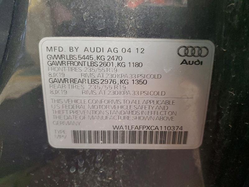 Продаж на аукціоні авто 2012 Audi Q5, vin: WA1LFAFPXCA110374, номер лоту: 56337596