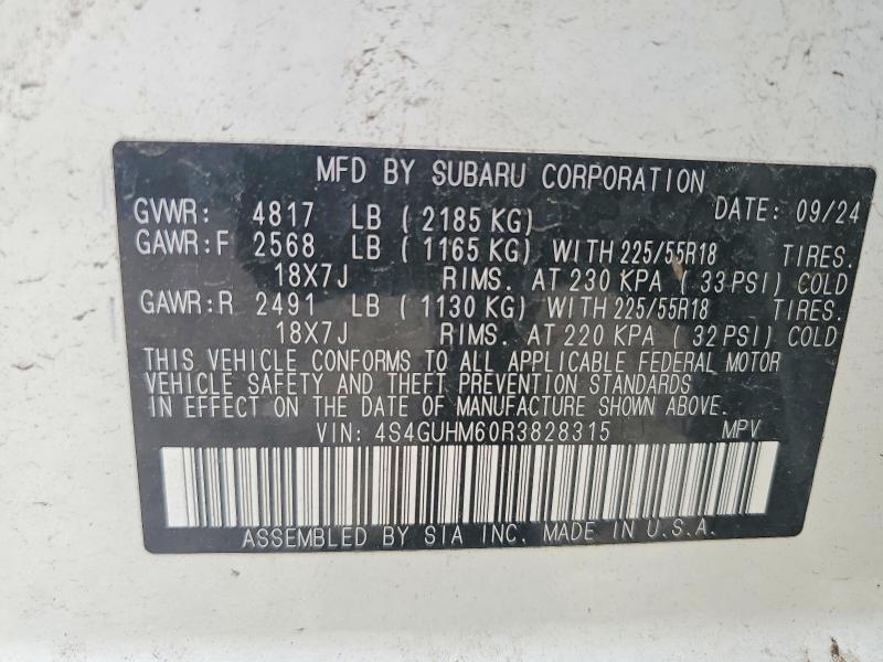 56825256 :رقم المزاد ، 4S4GUHM60R3828315 vin ، 2024 Subaru Crosstrek مزاد بيع