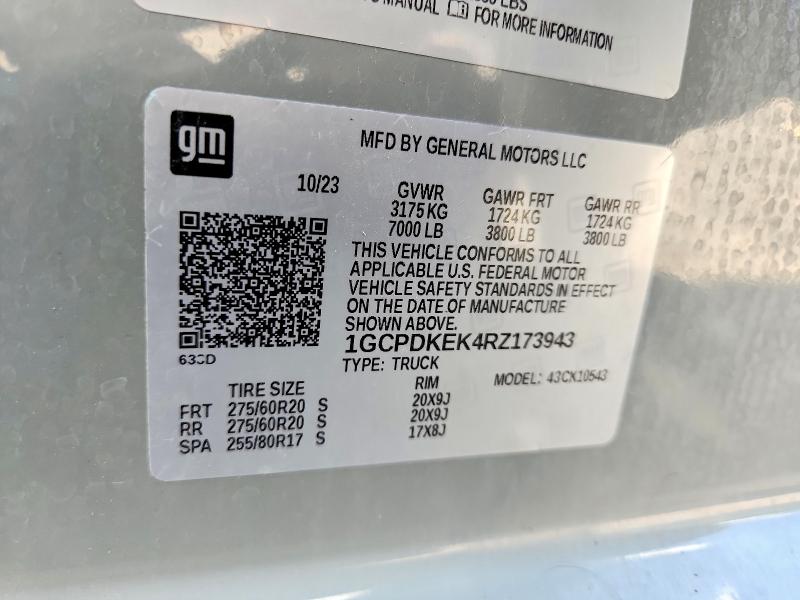 2024 Chevrolet Silverado მანქანა იყიდება აუქციონზე, vin: 1GCPDKEK4RZ173943, აუქციონის ნომერი: 58094796