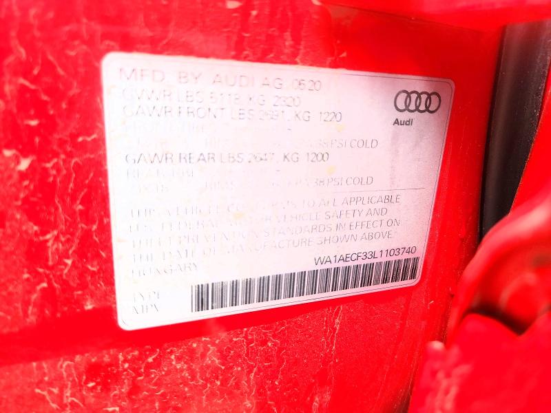 54119006 :رقم المزاد ، WA1AECF33L1103740 vin ، 2020 Audi Q3 مزاد بيع