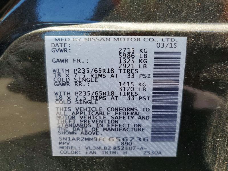 2015 Nissan Pathfinder მანქანა იყიდება აუქციონზე, vin: 5N1AR2MM9FC656736, აუქციონის ნომერი: 56608236