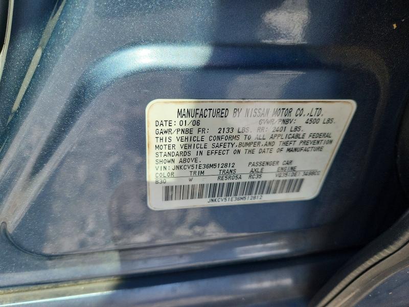 2006 Infiniti G35 მანქანა იყიდება აუქციონზე, vin: JNKCV51E36M512812, აუქციონის ნომერი: 56090126