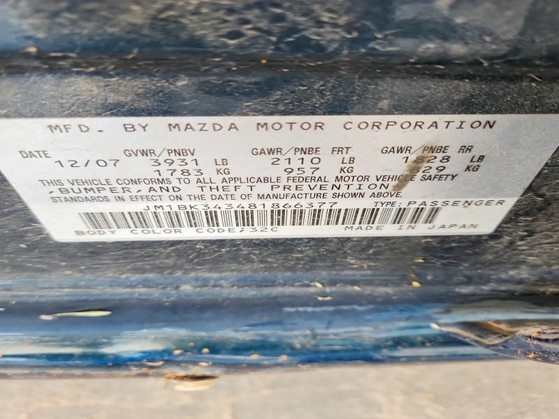 2008 Mazda 3 მანქანა იყიდება აუქციონზე, vin: JM1BK343481866377, აუქციონის ნომერი: 56734986