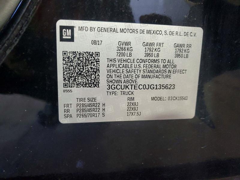 Aukcja sprzedaży 2018 Chevrolet Silverado, vin: 3GCUKTEC0JG135623, numer aukcji: 55827266