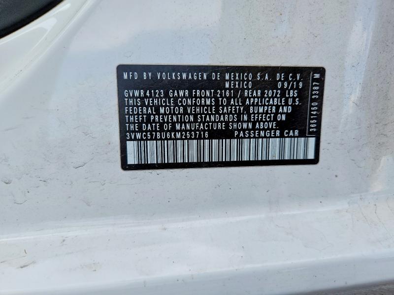 2019 Volkswagen Jetta მანქანა იყიდება აუქციონზე, vin: 3VWC57BU6KM253716, აუქციონის ნომერი: 58116916
