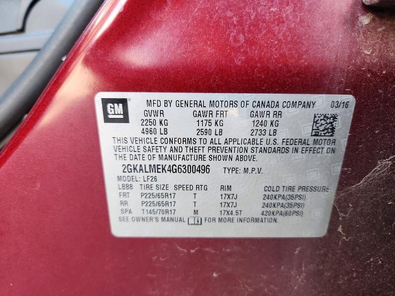 56344846 :رقم المزاد ، 2GKALMEK4G6300496 vin ، 2016 Gmc Terrain مزاد بيع
