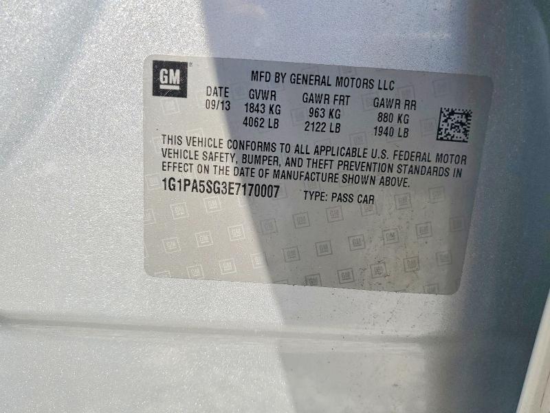 2014 Chevrolet Cruze მანქანა იყიდება აუქციონზე, vin: 1G1PA5SG3E7170007, აუქციონის ნომერი: 57394786