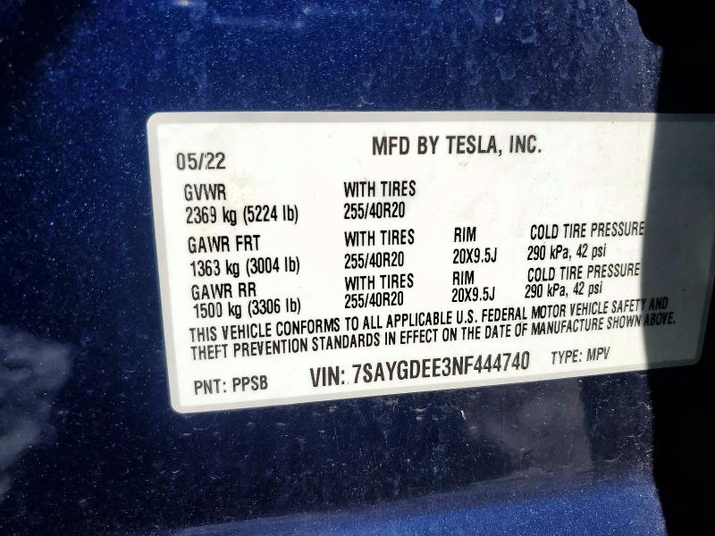 Продаж на аукціоні авто 2022 Tesla Model Y, vin: 7SAYGDEE3NF444740, номер лоту: 55271006