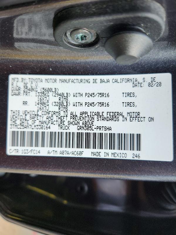 56640426 :رقم المزاد ، 3TMCZ5AN7LM330164 vin ، 2020 Toyota Tacoma مزاد بيع
