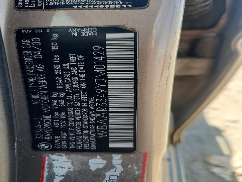 56227166 :رقم المزاد ، WBAAR3349YJM01429 vin ، 2000 Bmw 323 مزاد بيع