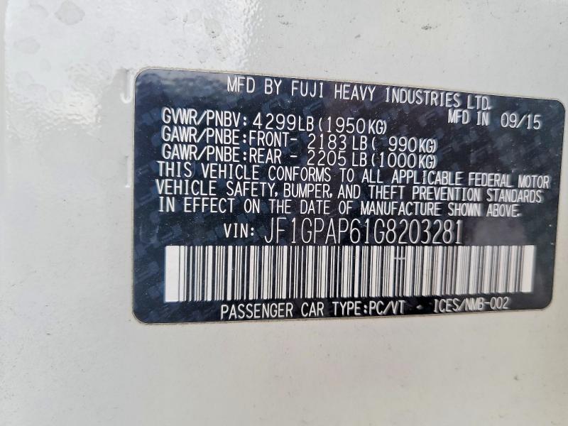 2016 Subaru Impreza მანქანა იყიდება აუქციონზე, vin: JF1GPAP61G8203281, აუქციონის ნომერი: 57003206