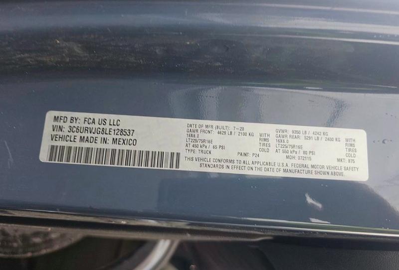 Aukcja sprzedaży 2020 Ram Promaster 3500, vin: 3C6URVJG8LE128537, numer aukcji: 59715836