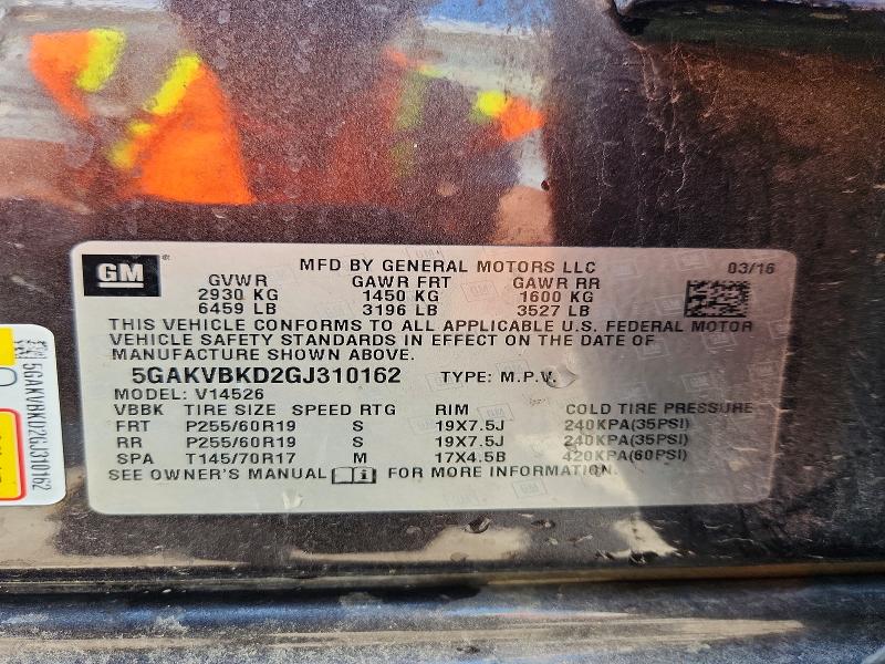 2016 Buick Enclave მანქანა იყიდება აუქციონზე, vin: 5GAKVBKD2GJ310162, აუქციონის ნომერი: 55945096