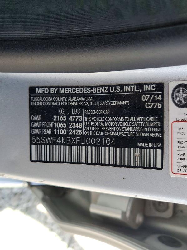 Продажа на аукционе авто 2015 Mercedes-benz C, vin: 55SWF4KBXFU002104, номер лота: 56035116