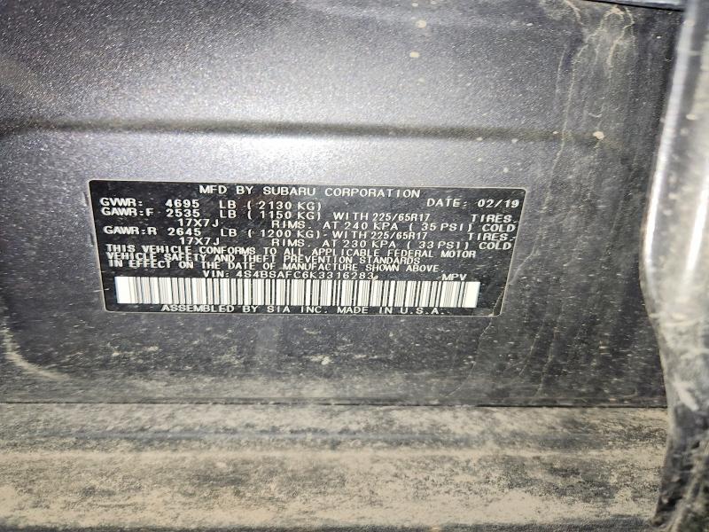 Aukcja sprzedaży 2019 Subaru Outback, vin: 4S4BSAFC6K3316283, numer aukcji: 55988456