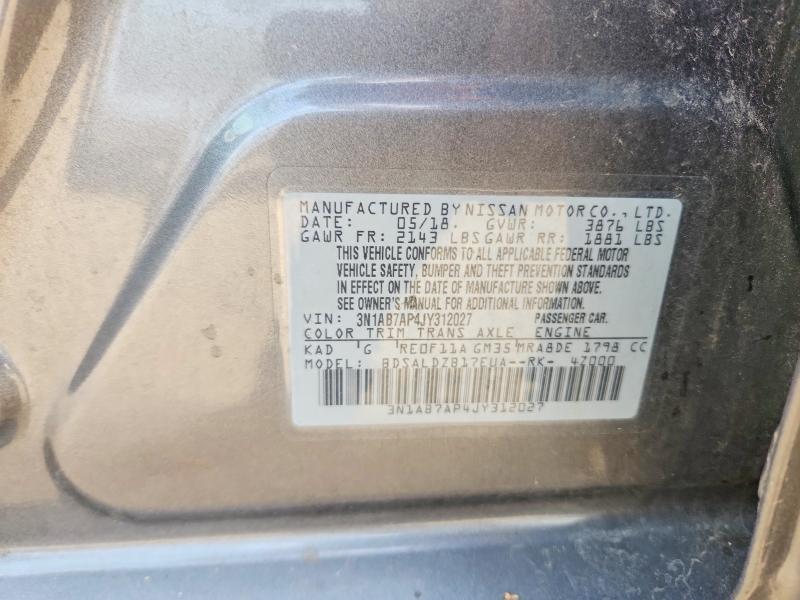 2018 Nissan Sentra მანქანა იყიდება აუქციონზე, vin: 3N1AB7AP4JY312027, აუქციონის ნომერი: 58379536
