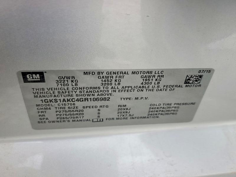2016 Gmc Yukon მანქანა იყიდება აუქციონზე, vin: 1GKS1AKC4GR106982, აუქციონის ნომერი: 55764846