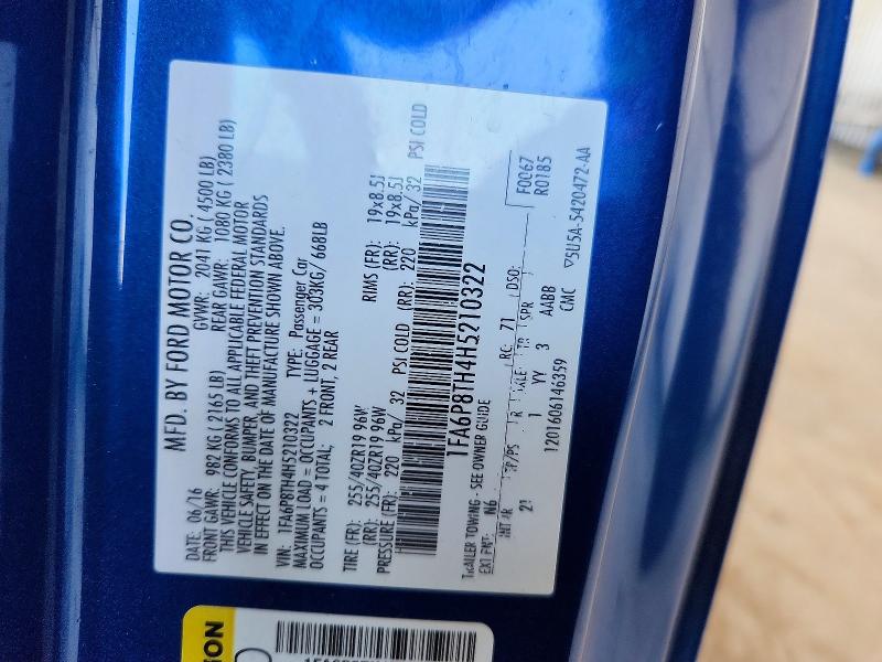 Продажа на аукционе авто 2017 Ford Mustang, vin: 1FA6P8TH4H5210322, номер лота: 59180056