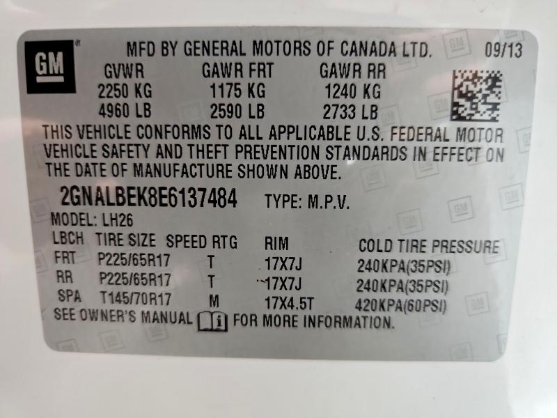 2014 Chevrolet Equinox მანქანა იყიდება აუქციონზე, vin: 2GNALBEK8E6137484, აუქციონის ნომერი: 56477406