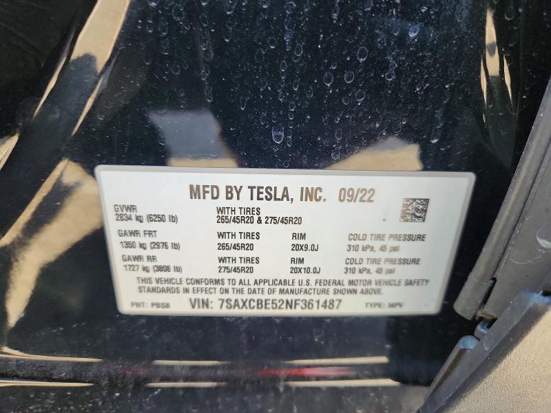 Продажа на аукционе авто 2022 Tesla Model X, vin: 7SAXCBE52NF361487, номер лота: 56174836