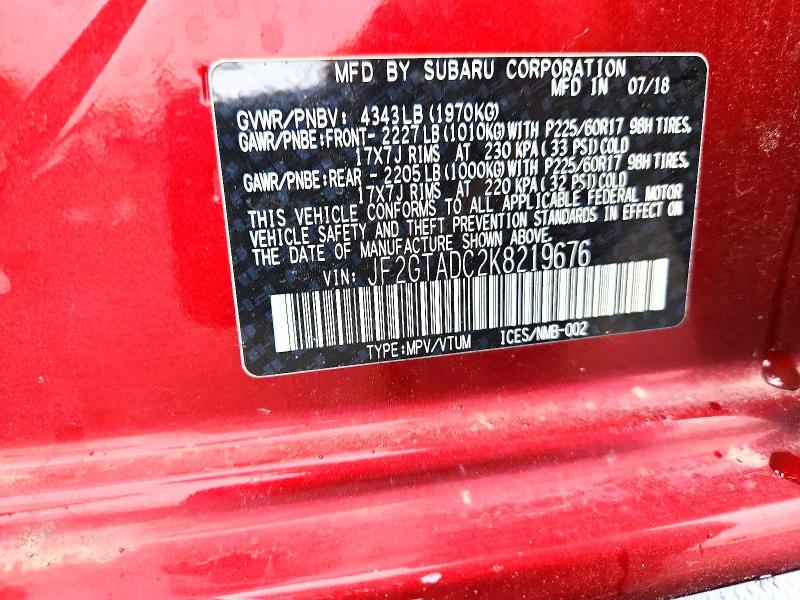 Продаж на аукціоні авто 2019 Subaru Crosstrek, vin: JF2GTADC2K8219676, номер лоту: 57659116