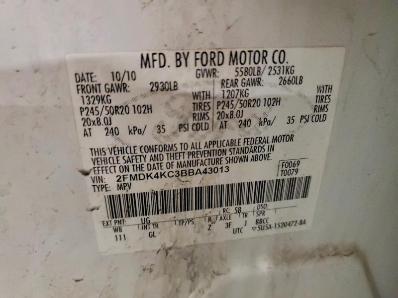 Продажа на аукционе авто 2011 Ford Edge, vin: 2FMDK4KC3BBA43013, номер лота: 58981486