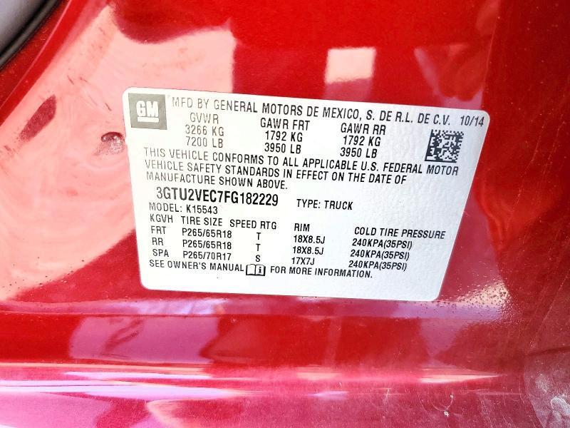 Aukcja sprzedaży 2015 Gmc Sierra, vin: 3GTU2VEC7FG182229, numer aukcji: 55297896