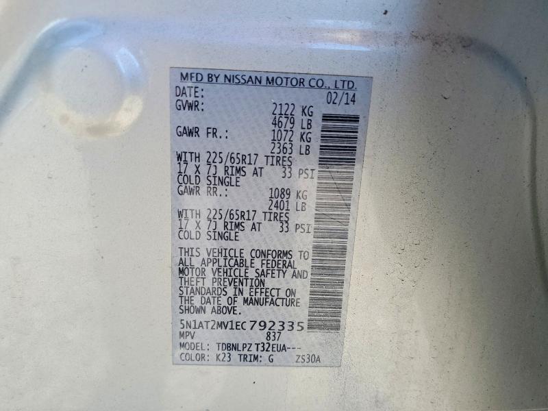 56571126 :رقم المزاد ، 5N1AT2MV1EC792335 vin ، 2014 Nissan Rogue مزاد بيع