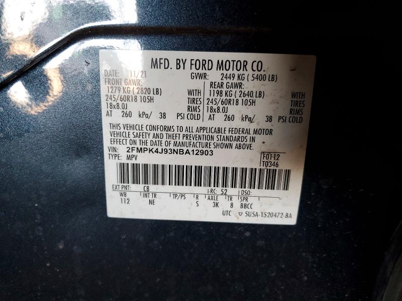 Aukcja sprzedaży 2022 Ford Edge, vin: 2FMPK4J93NBA12903, numer aukcji: 58097526