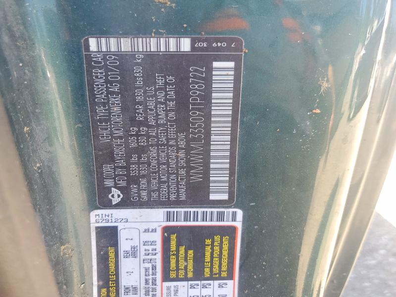 Aukcja sprzedaży 2009 Mini Cooper, vin: WMWML33509TP98722, numer aukcji: 55476496