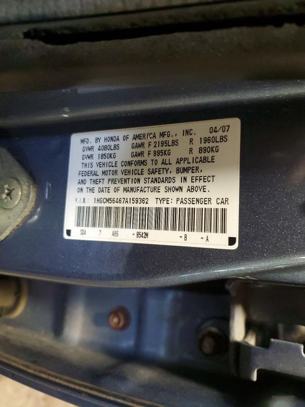 Aukcja sprzedaży 2007 Honda Accord, vin: 1HGCM56467A159362, numer aukcji: 57973326