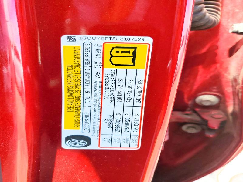 2020 Chevrolet Silverado მანქანა იყიდება აუქციონზე, vin: 1GCUYEET8LZ187529, აუქციონის ნომერი: 55784756