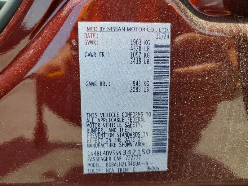 59269886 :رقم المزاد ، 1N4BL4DV5SN342150 vin ، 2025 Nissan Altima مزاد بيع