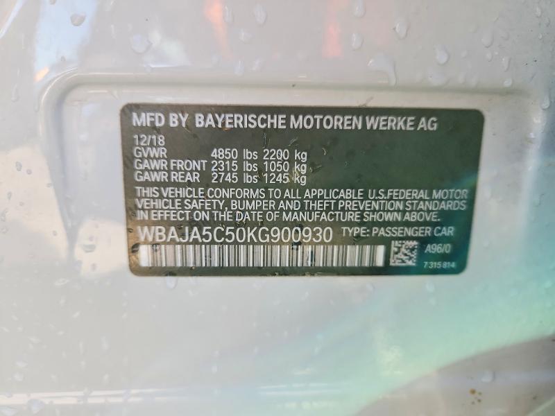 2019 Bmw 530 მანქანა იყიდება აუქციონზე, vin: WBAJA5C50KG900930, აუქციონის ნომერი: 56185836