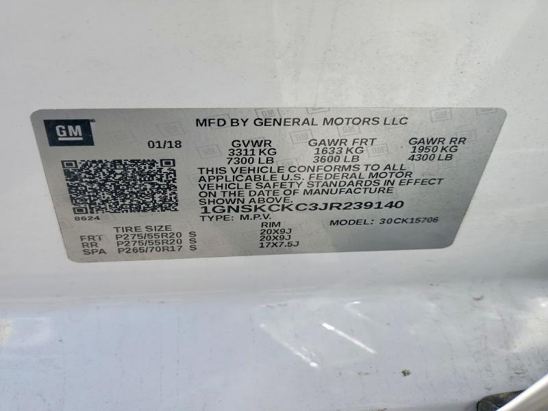 Aukcja sprzedaży 2018 Chevrolet Tahoe, vin: 1GNSKCKC3JR239140, numer aukcji: 54895556