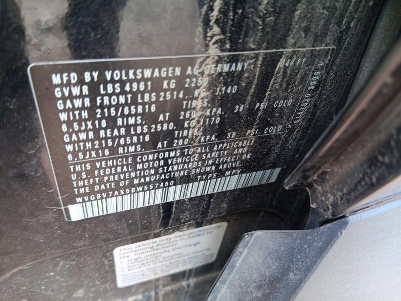 58391786 :رقم المزاد ، WVGBV7AX5BW557450 vin ، 2011 Volkswagen Tiguan مزاد بيع