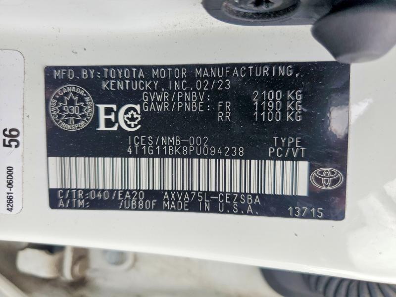 Продаж на аукціоні авто 2023 Toyota Camry, vin: 4T1G11BK8PU094238, номер лоту: 56784046