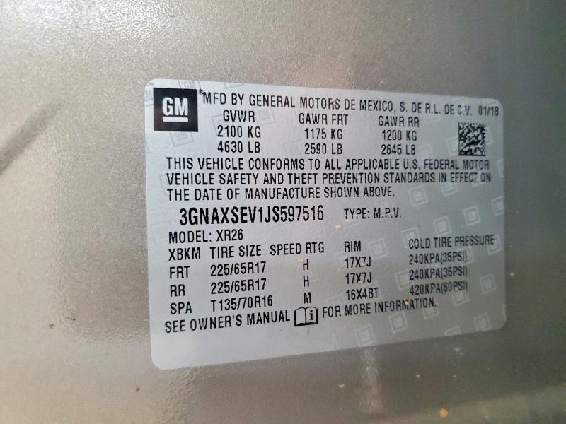 Aukcja sprzedaży 2018 Chevrolet Equinox, vin: 3GNAXSEV1JS597516, numer aukcji: 56935066