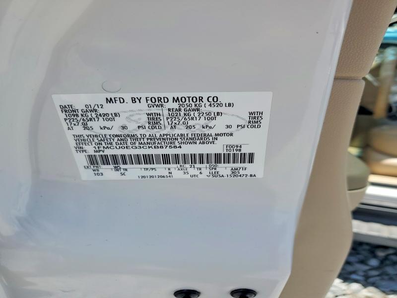 Продажа на аукционе авто 2012 Ford Escape, vin: 1FMCU0EG3CKB87584, номер лота: 57602686