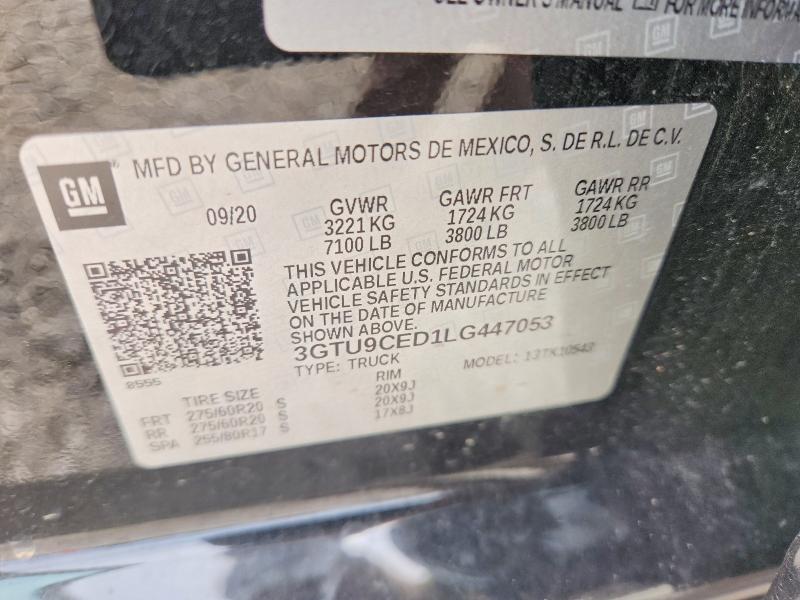2020 Gmc Sierra მანქანა იყიდება აუქციონზე, vin: 3GTU9CED1LG447053, აუქციონის ნომერი: 56528396