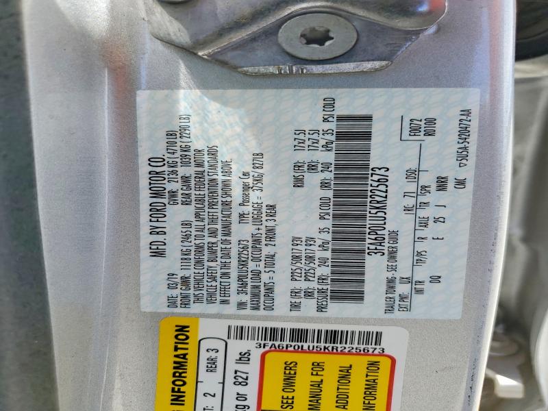 2019 Ford Fusion მანქანა იყიდება აუქციონზე, vin: 3FA6P0LU5KR225673, აუქციონის ნომერი: 58112816