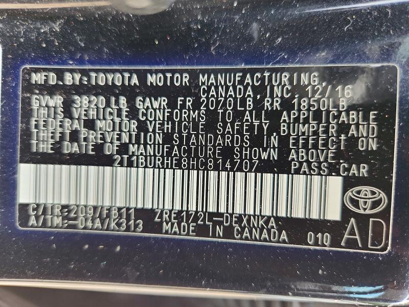 Продаж на аукціоні авто 2017 Toyota Corolla, vin: 2T1BURHE8HC814707, номер лоту: 58996826