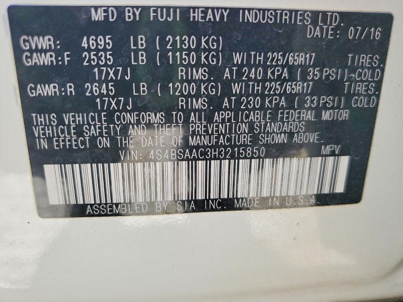 58401036 :رقم المزاد ، 4S4BSAAC3H3215850 vin ، 2017 Subaru Outback مزاد بيع