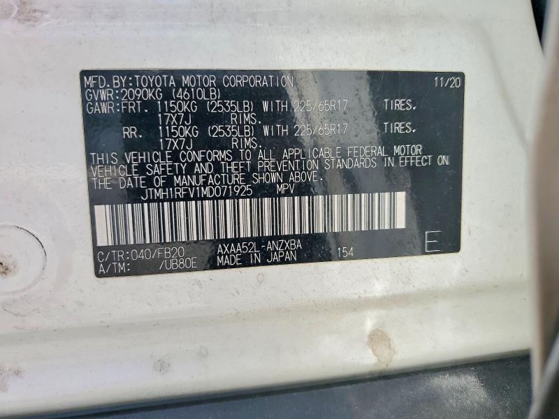57932326 :رقم المزاد ، JTMH1RFV1MD071925 vin ، 2021 Toyota Rav4 مزاد بيع