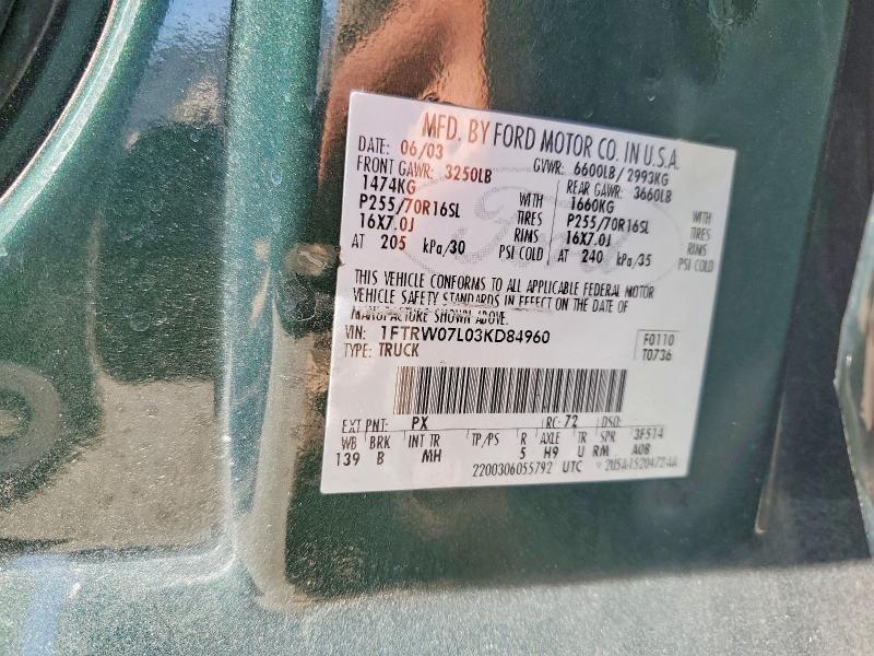 Aukcja sprzedaży 2003 Ford F150, vin: 1FTRW07L03KD84960, numer aukcji: 56110566