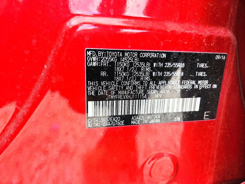 Aukcja sprzedaży 2017 Toyota Rav4, vin: JTMYFREVXHJ111154, numer aukcji: 58046476