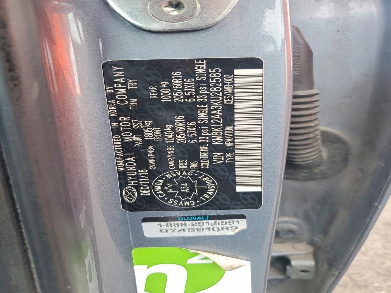 56423386 :رقم المزاد ، KM8K12AA3KU282585 vin ، 2019 Hyundai Kona مزاد بيع