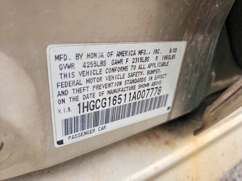 Продажа на аукционе авто 2001 Honda Accord, vin: 1HGCG16511A007778, номер лота: 58602036