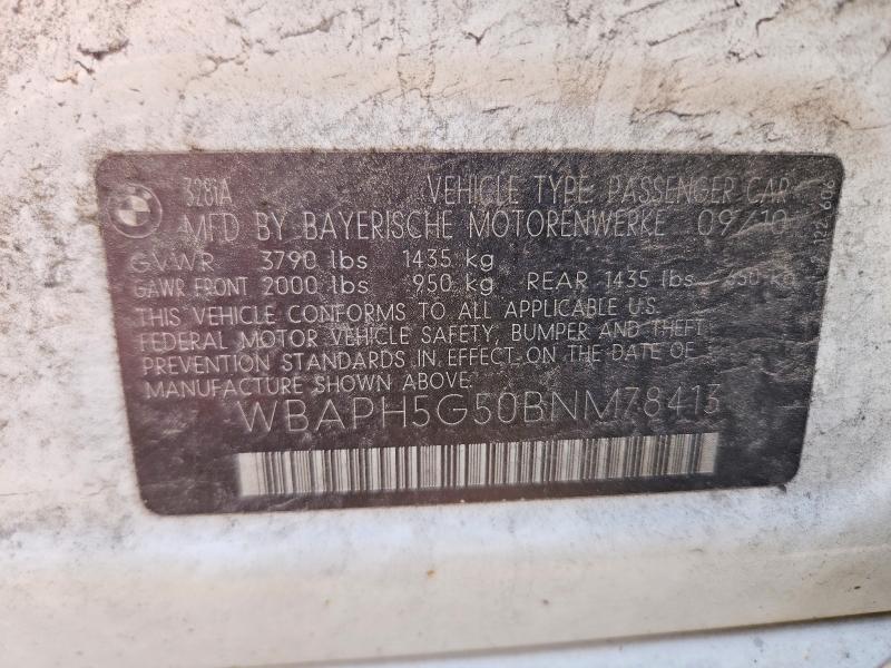 2011 Bmw 328 მანქანა იყიდება აუქციონზე, vin: WBAPH5G50BNM78413, აუქციონის ნომერი: 58448166