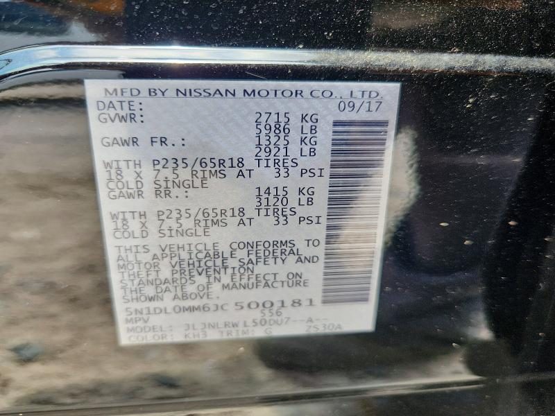 Aukcja sprzedaży 2018 Infiniti Qx60, vin: 5N1DL0MM6JC500181, numer aukcji: 55854616